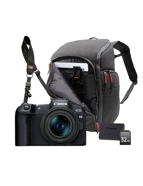 Kit cámara sin espejo y accesorios Canon modelo EOS R8 con lente zoom f / 4.5