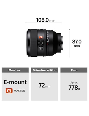 Lente estándar Sony modelo sel50f12gm f / 1.2 para cámara sony