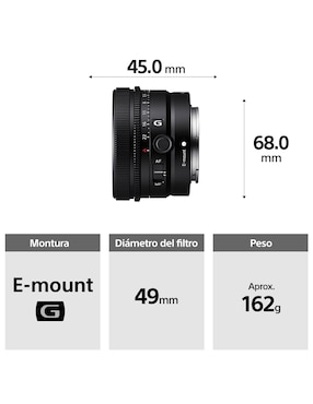 Lente zoom angular Sony modelo sel24f28g//c 49 mm f / 2.8 para camara sony