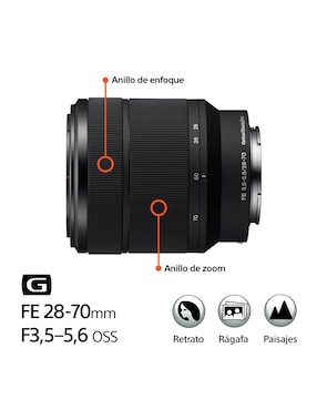 Cámara sin espejo Sony modelo ILCE-7M4K//BQE38 con lente zoom f / 3.5