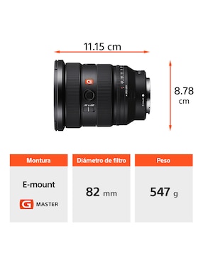 Lente gran angular Sony modelo sel1635gm2 82 mm f / 2.8 para cámara sony