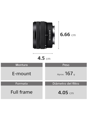 Lente zoom estándar Sony modelo sel2860 40 mm f / 5.6 para cámara sony