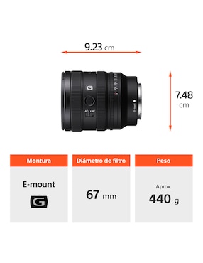Lente zoom estándar Sony modelo sel2450g 67 mm f / 2.8 para cámara sony