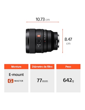 Lente telefoto Sony modelo sel85f14gm2 77 mm f / 1.4 para montura e