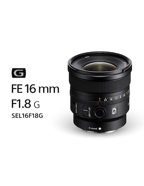 Lente gran angular Sony modelo sel16f18g 67 mm f / 1.8 para montura e