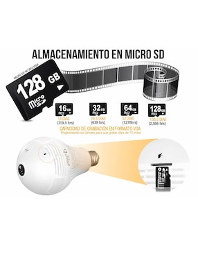 Cámara Foco WiFi Espía HD 960P IP Nube 360 Grados Video Seguridad Control Alarma