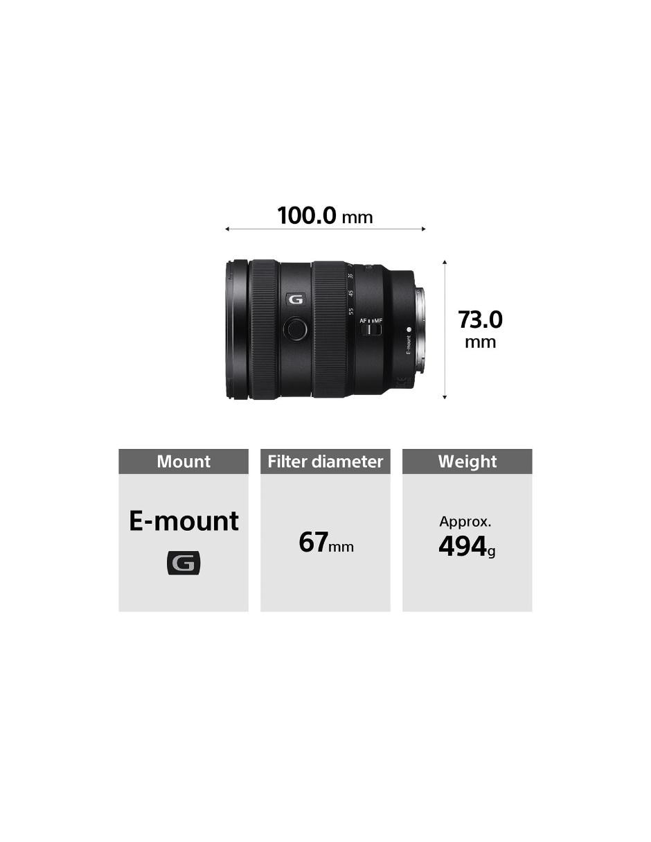 Lente telefoto modelo sel1655g 67 mm f / 2.8 para montura e 5