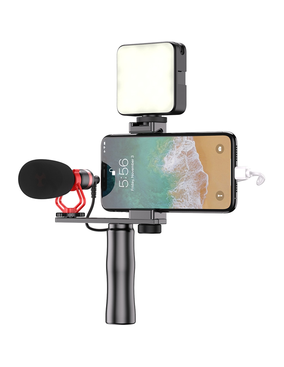 Kit vlogger con luz y micrófono 2