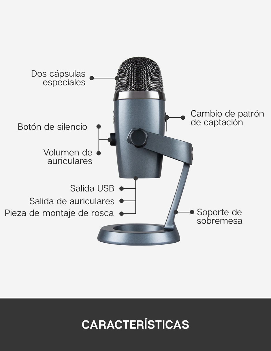 Micrófono semi profesional alámbrico yeti nano 10