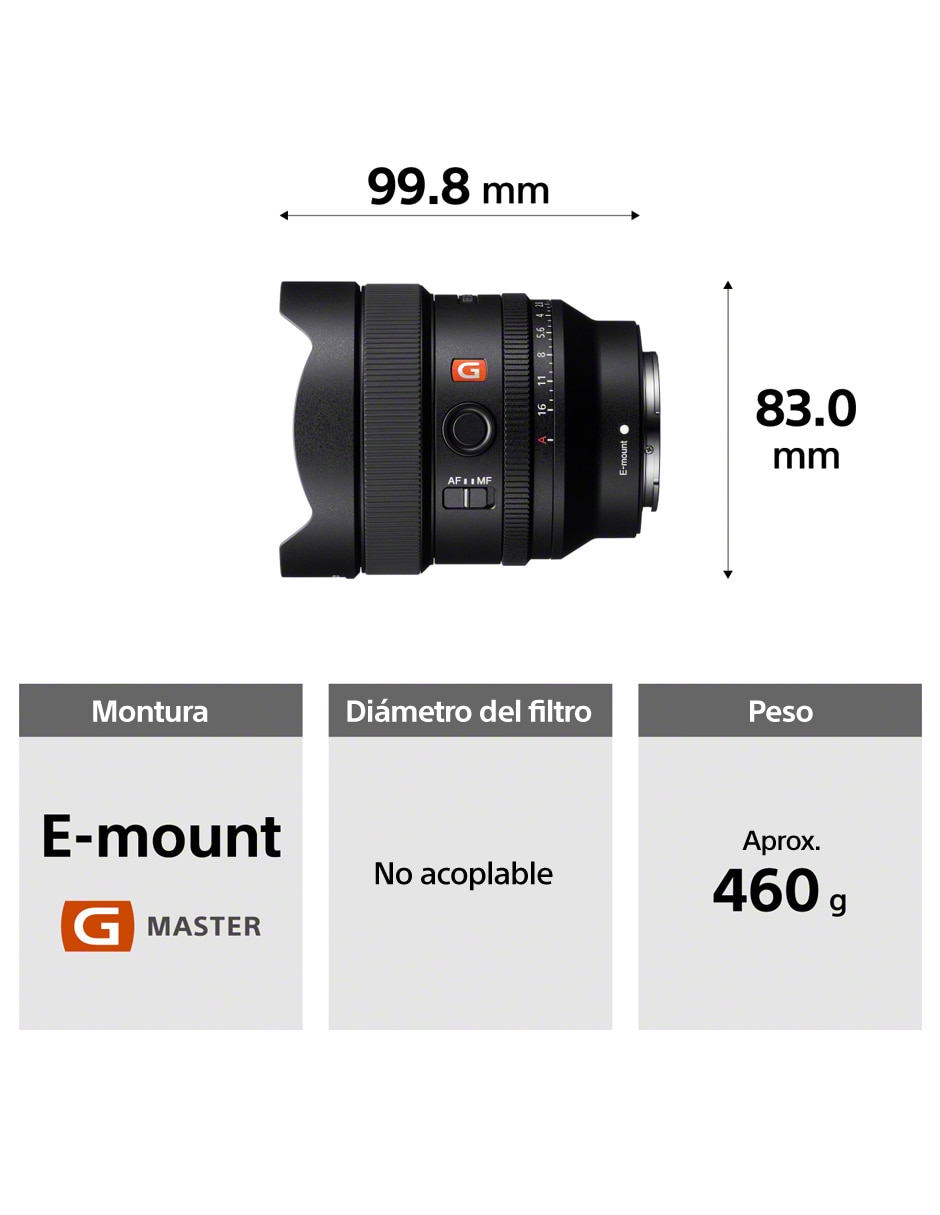 Lente zoom angular modelo sel14f18gm/csyx f / 1.8 para cámara sony 2