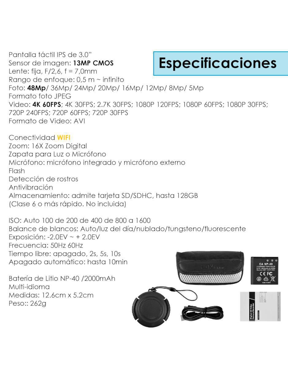 Videocámara VD-03 4K/UHD 6