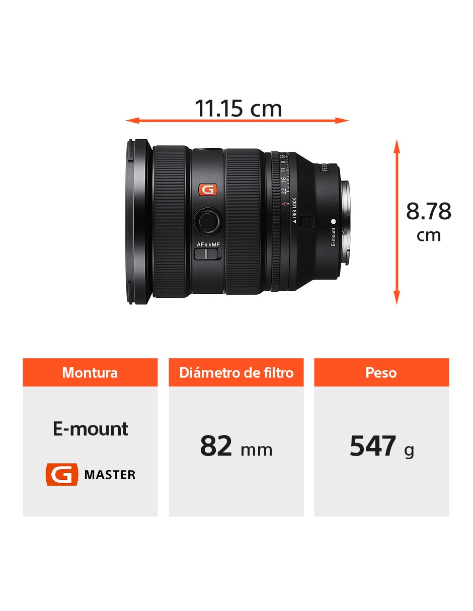 Lente gran angular modelo sel1635gm2 82 mm f / 2.8 para cámara sony 9