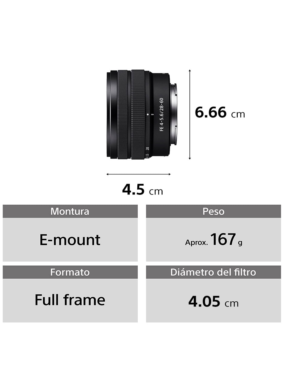 Lente zoom estándar modelo sel2860 40 mm f / 5.6 para cámara sony 7