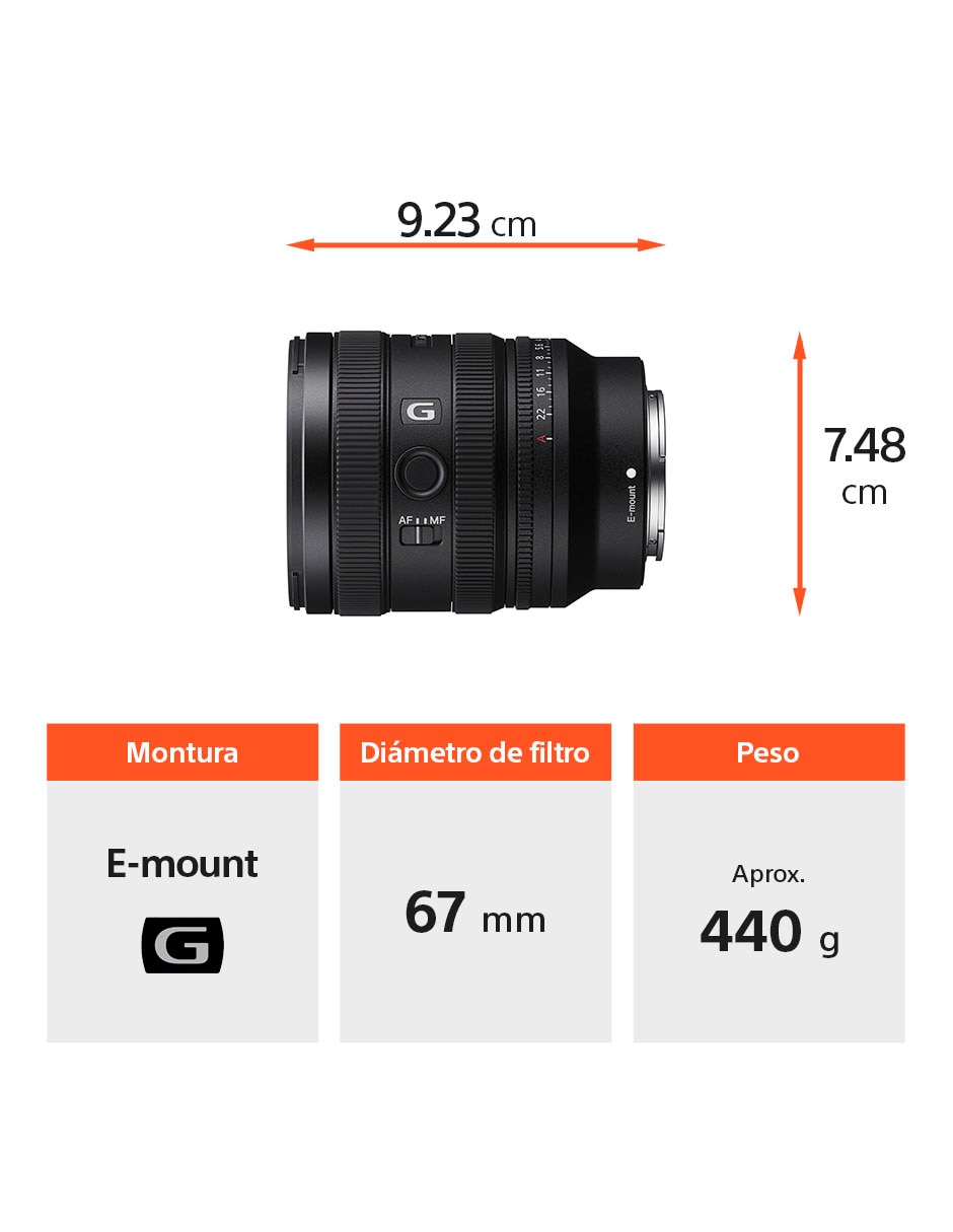 Lente zoom estándar modelo sel2450g 67 mm f / 2.8 para cámara sony 7