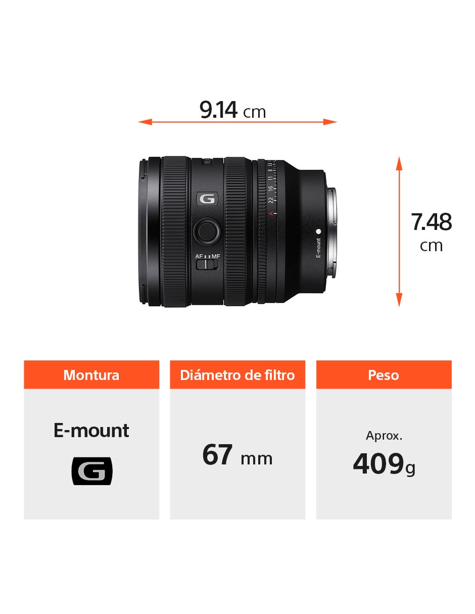 Lente gran angular modelo sel1625g 67 mm f / 2.8 para cámara sony 7