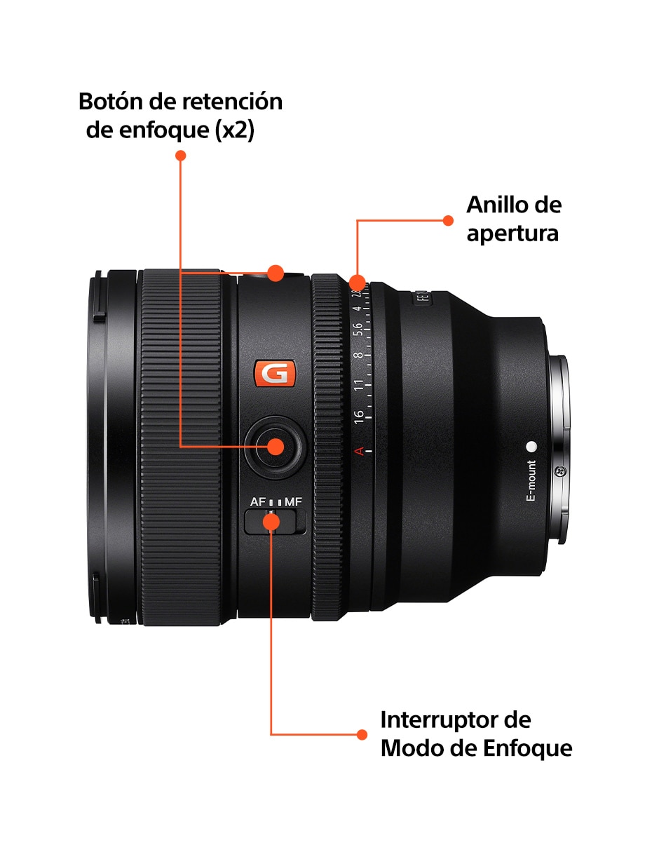 Lente telefoto modelo sel85f14gm2 77 mm f / 1.4 para montura e 3