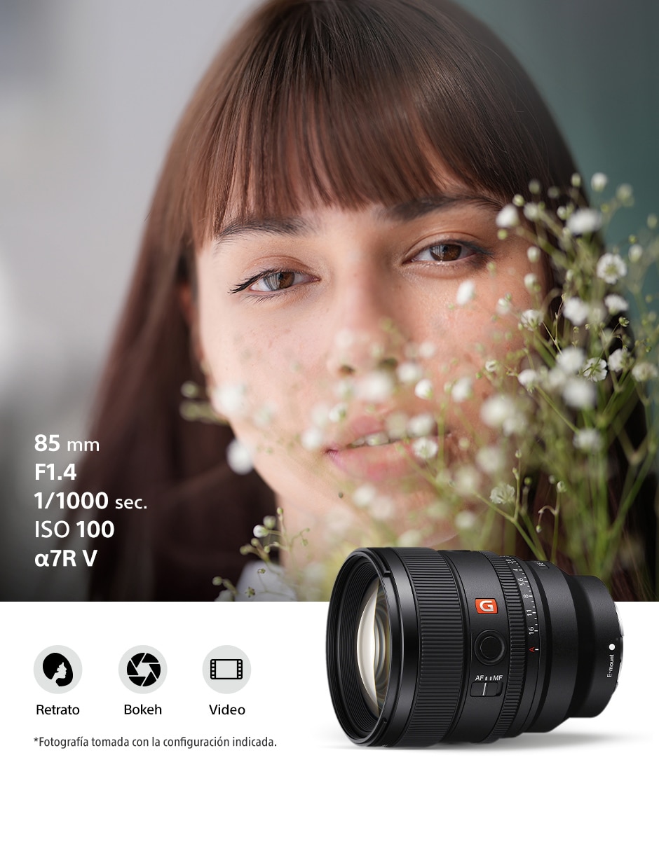 Lente telefoto modelo sel85f14gm2 77 mm f / 1.4 para montura e 5