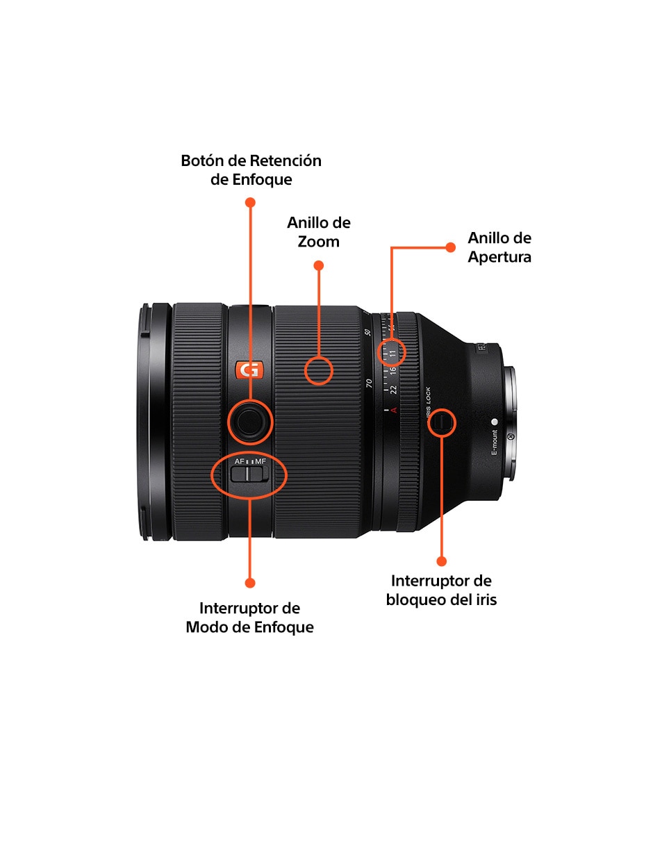 Lente zoom estándar modelo sel2870gm 86 mm f / 2 para cámara sony 4