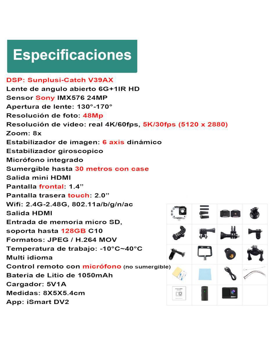 Cámara deportiva VD-302P 5K/UHD 7