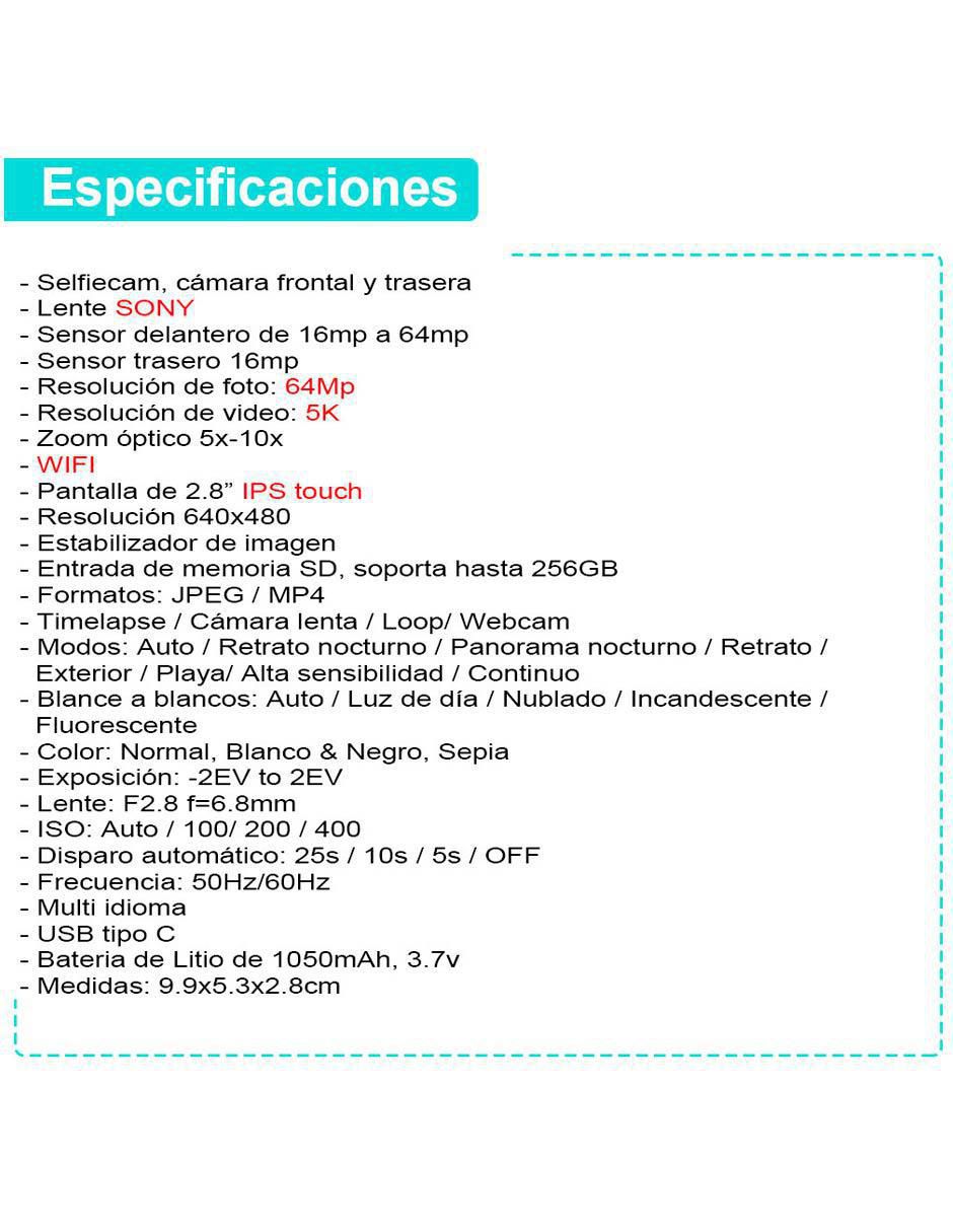 Cámara compacta básica modelo VD-408 64 megapíxeles 8