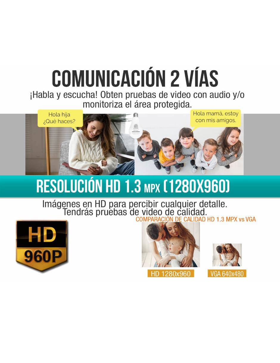 Cámara Foco WiFi Espía HD 960P IP Nube 360 Grados Video Seguridad 6